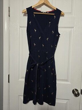 Boden Navy Mini Dress with Gold Flamingo Print Size 6